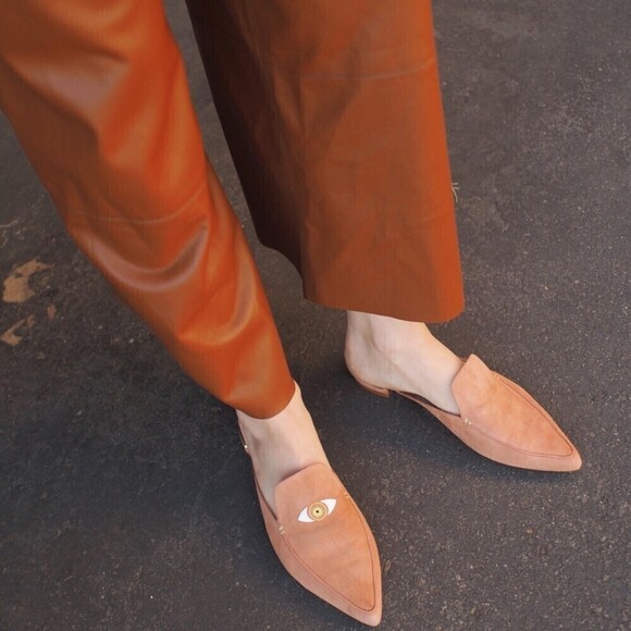 Stuart Weitzman EYELOVEMORE Evil Eye Suede Leather Mules Pointed Toe Slip On 36 - Picture 2 of 12